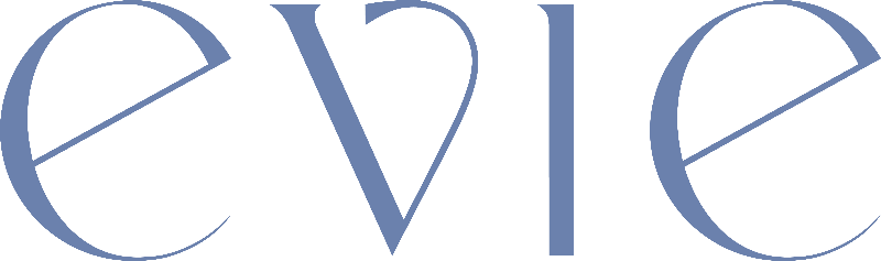 Blue 'evie' logo on a white background